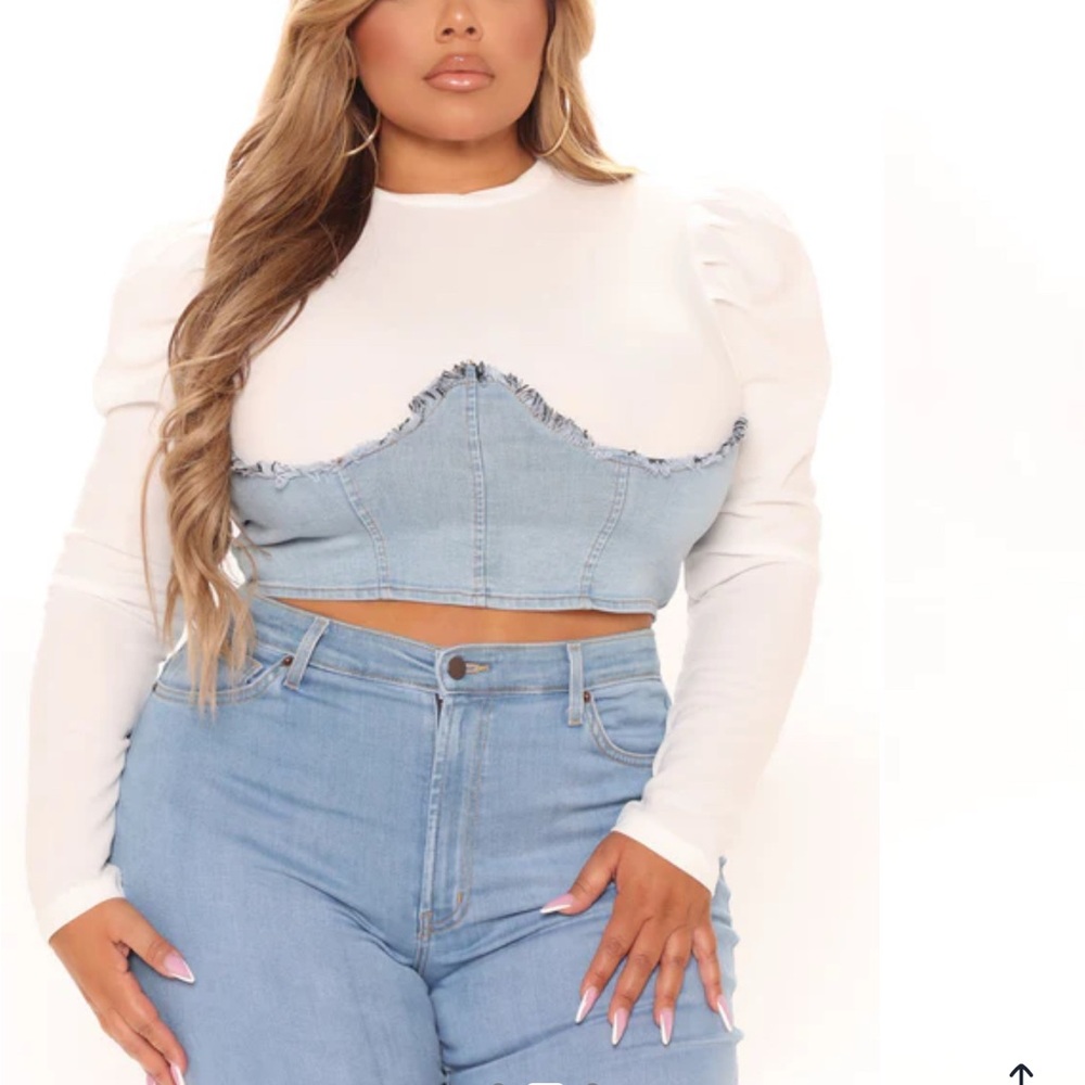NWT Fashion Nova Keep Me In The Mix Top – White/Denim – Size 2X